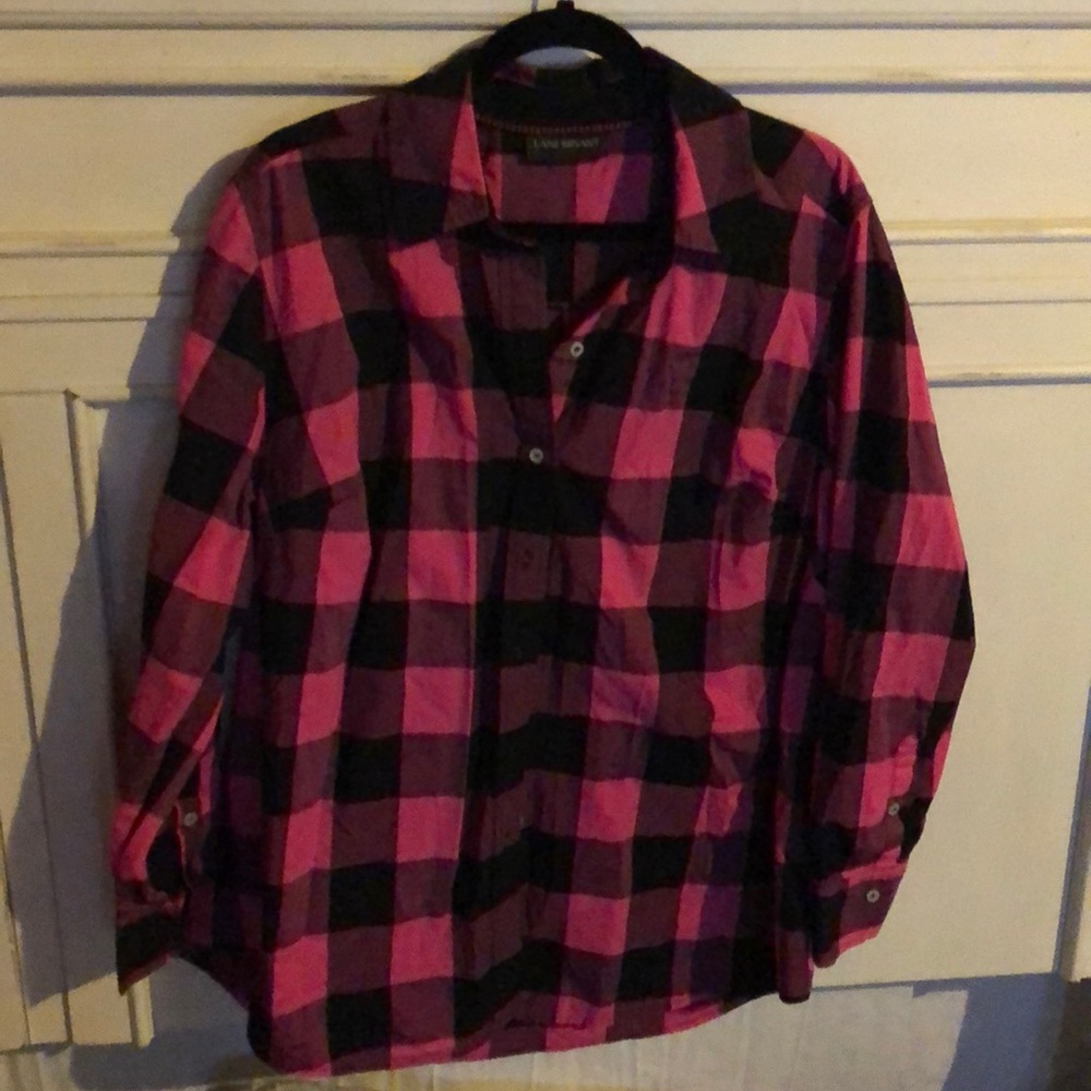 Pink and black plaid button up